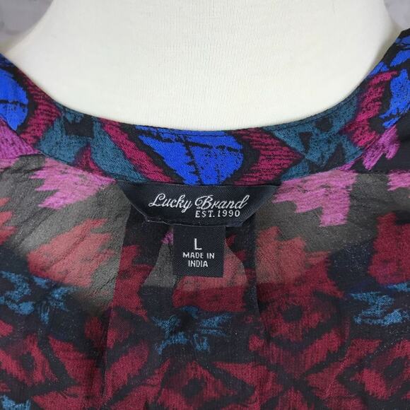 Lucky Brand Women's Size L Geometric All Over Print Blouse - Picture 5 of 6